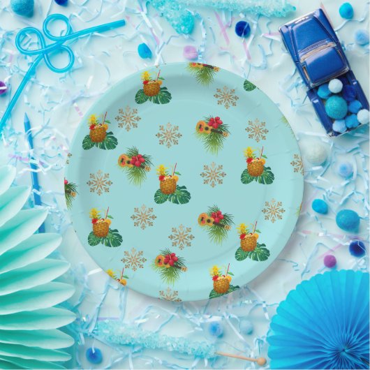 Tropica Plate Aqua Pappteller (Party)