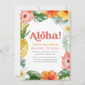 Tropical 1. Luau Floral Geburtstag Einladung (Vorderseite)