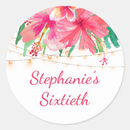 Tropical 60. Geburtstag Hawaiian String Lights Runder Aufkleber