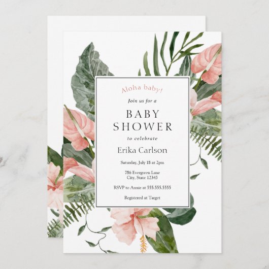 Tropical Aloha Baby Shower Einladung (Vorne/Hinten)