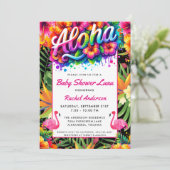 Tropical Aloha Baby Shower Luau Einladung (Stehend Vorderseite)
