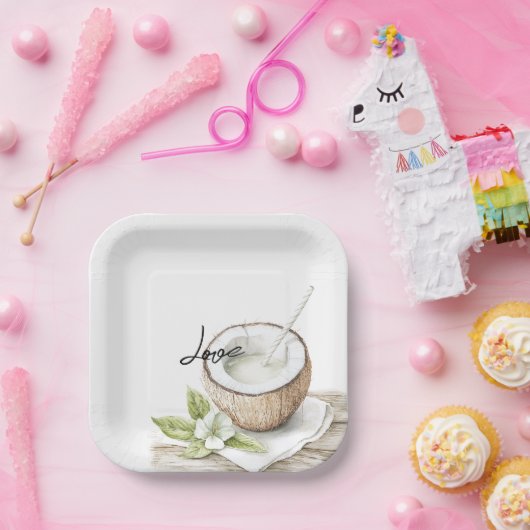 Tropical Aloha Beach Coconut Floral Wedding Pappteller (Party)