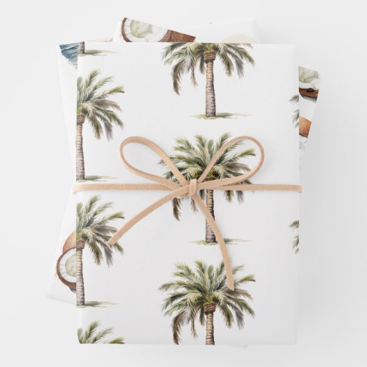 Tropical Aloha Beach Coconuts Palm Tree Wedding Geschenkpapier Set (Beispiel)
