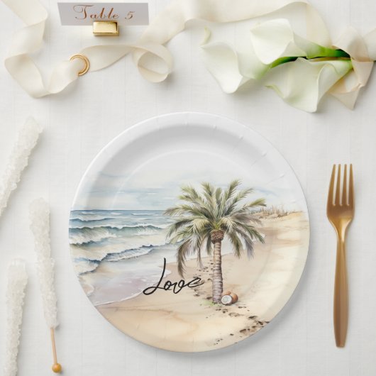 Tropical Aloha Beach Coconuts Palme Tree Pappteller (Hochzeit)