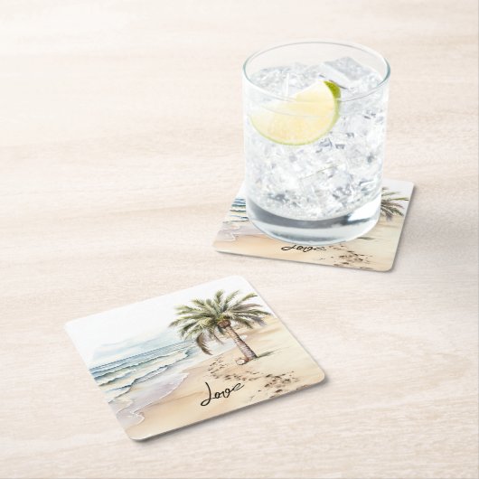 Tropical Aloha Beach Coconuts Palme Tree Rechteckiger Pappuntersetzer (Vor Ort)