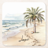 Tropical Aloha Beach Coconuts Palme Tree Rechteckiger Pappuntersetzer (Vorderseite)