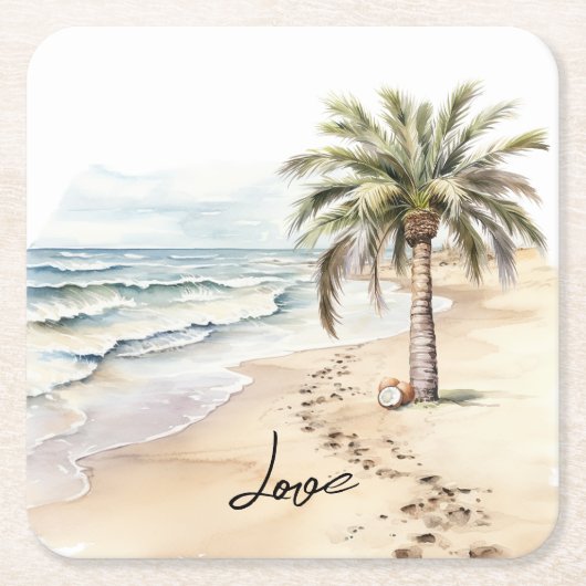Tropical Aloha Beach Coconuts Palme Tree Rechteckiger Pappuntersetzer (Vorderseite)