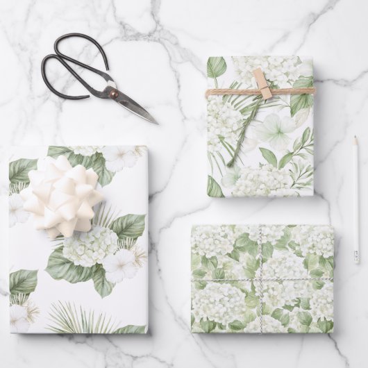 Tropical Aloha Beach Hydrangea Blumenhochzeit Geschenkpapier Set (Vorderseite)