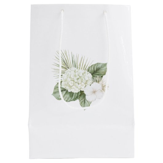 Tropical Aloha Beach Hydrangea Blumenhochzeit Mittlere Geschenktüte (Rückseite)