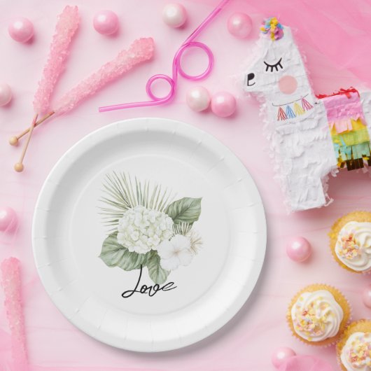 Tropical Aloha Beach Hydrangea Blumenhochzeit Pappteller (Party)