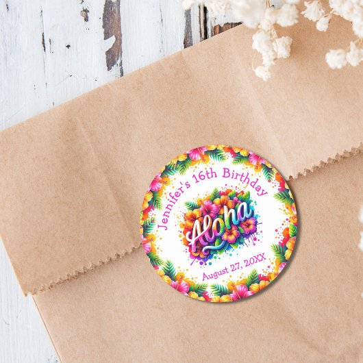 Tropical Aloha Birthday Luau Runder Aufkleber