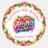 Tropical Aloha Birthday Luau Runder Aufkleber (Vorderseite)