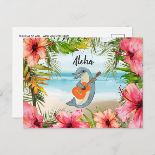 Tropical Aloha Denken Sie an Sie Dolphin Guitar Postkarte (Vorne/Hinten)