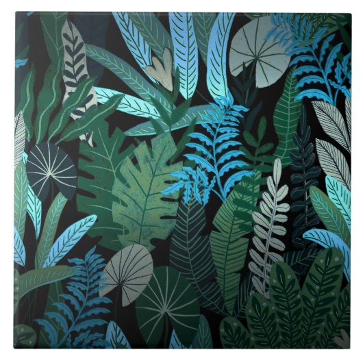 Tropical Aloha Exotic Blue Jungle Pattern Fliese (Vorderseite)