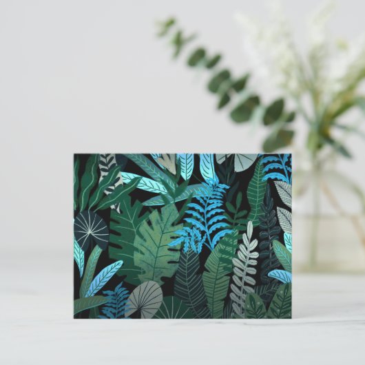 Tropical Aloha Exotic Blue Jungle Pattern Postkarte (Stehend Vorderseite)