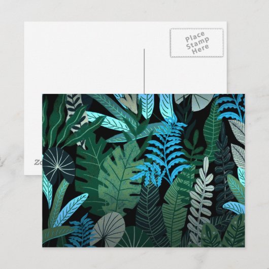 Tropical Aloha Exotic Blue Jungle Pattern Postkarte (Vorne/Hinten)