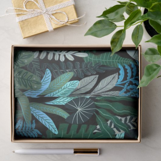 Tropical Aloha Exotic Blue Jungle Pattern Seidenpapier (Geschenk)