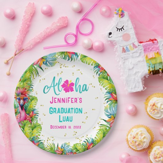 Tropical Aloha Flamingo Abschluss Luau Pappteller (Party)