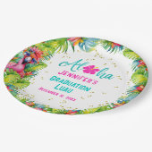 Tropical Aloha Flamingo Abschluss Luau Pappteller (Schrägansicht)