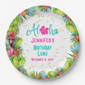 Tropical Aloha Flamingo Birthday Luau Pappteller (Vorderseite)