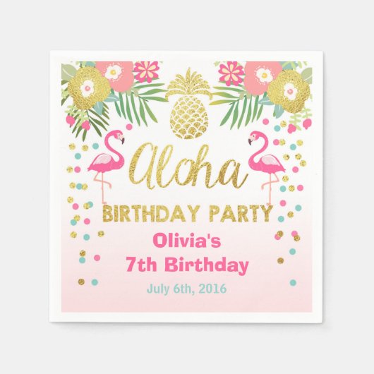 Tropical Aloha Flamingo Birthday Paper Napkin Serviette (Vorderseite)