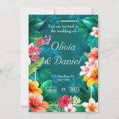 Tropical Aloha Floral Greenerity Wedding Einladung (Vorderseite)