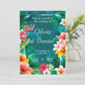 Tropical Aloha Floral Greenerity Wedding Einladung (Stehend Vorderseite)