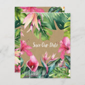 Tropical Aloha Floral Luau Kraft Save the Date Postkarte (Vorne/Hinten)