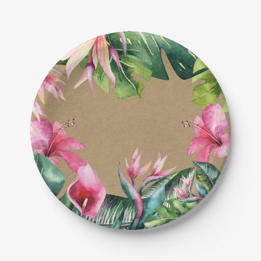 Tropical Aloha Floral Luau Summer Blätter Kraft Pappteller (Vorderseite)