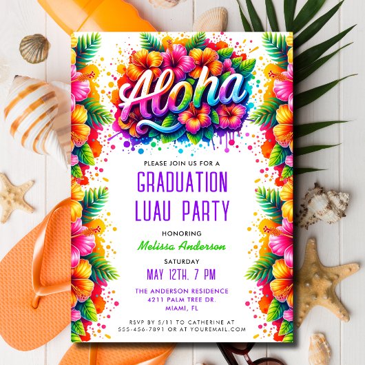 Tropical Aloha Fun Abschluss Luau Party Einladung