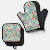 Tropical Aloha Hibiskus Floral Ofenhandschuh & Topflappen-Set (Vorderseite/Rückseite)