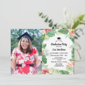 Tropical Aloha Luau Summer Flora Abschluss Foto Einladung (Stehend Vorderseite)