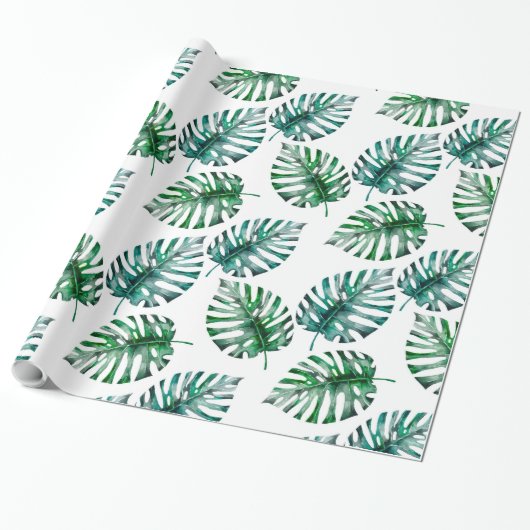 Tropical Aloha Monstera Blätter Muster Geschenkpapier (Ungerollt)