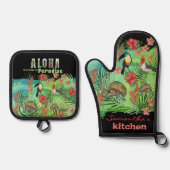 Tropical Aloha Paradise Oven Mitt and Pot Holdings Ofenhandschuh & Topflappen-Set (Vorderseite)