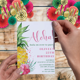 Tropical Aloha Pineaple Floral Luau Geburtstag Einladung