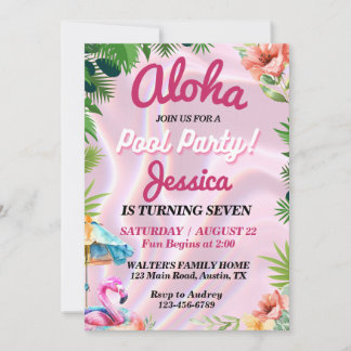 Tropical Aloha Pool Party Geburtstag Einladung