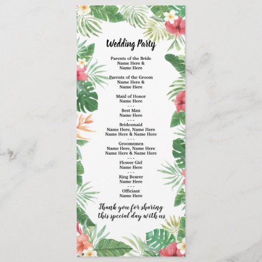 Tropical Aloha Wedding Program Blume Palms Programm (Rückseite)