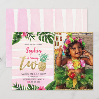 Tropical Aloha zwei Geburtstage Einladung mit Foto