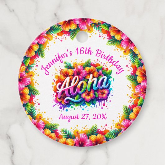 Tropical Alpha Hawaiian Birthday Luau Geschenkanhänger (Vorderseite)