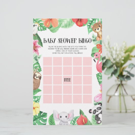 Tropical Animal Bingo Baby Showspiel Briefpapier (Stehend Vorderseite)