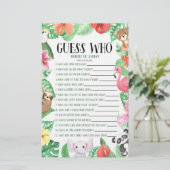 Tropical Animal Guess Who! Baby Shower Game Briefpapier (Stehend Vorderseite)