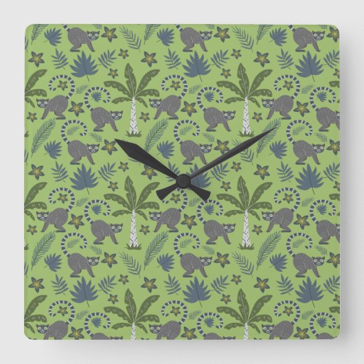 Tropical animals seamless pattern green and grey quadratische wanduhr (Vorderseite)