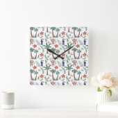 Tropical animals seamless pattern macaw and monkey quadratische wanduhr (Zuhause)