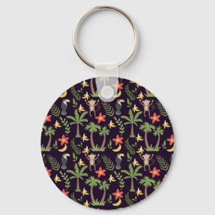 Tropical animals seamless pattern monkey & macaw schlüsselanhänger