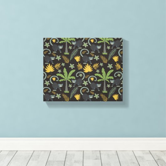 Tropical animals seamless pattern monkey palm tree leinwanddruck (Insitu (Holzboden))