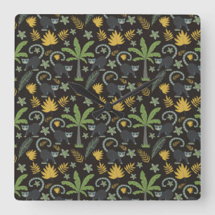 Tropical animals seamless pattern monkey palm tree quadratische wanduhr
