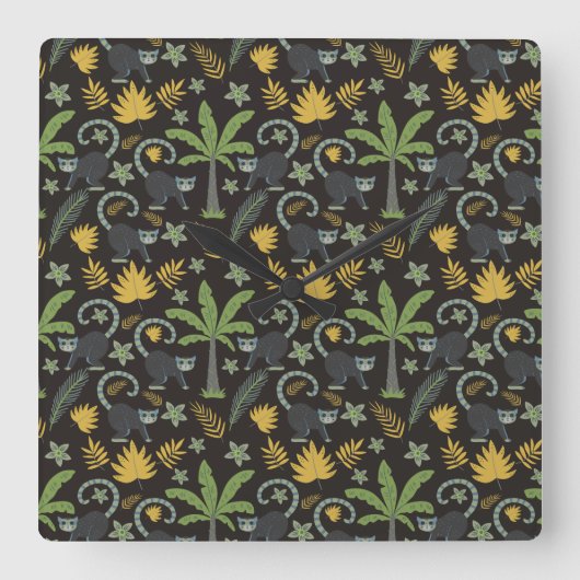Tropical animals seamless pattern monkey palm tree quadratische wanduhr (Vorderseite)
