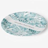 Tropical Aqua Blue Floral Blätter Brautparty Pappteller (Schrägansicht)