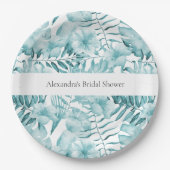 Tropical Aqua Blue Floral Blätter Brautparty Pappteller (Vorderseite)