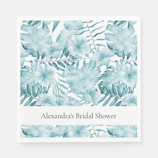 Tropical Aqua Blue Floral Blätter Brautparty Serviette (Vorderseite)